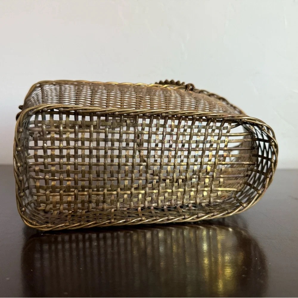 Antique French‎ Brass Gold Woven Basket wine holder caddy